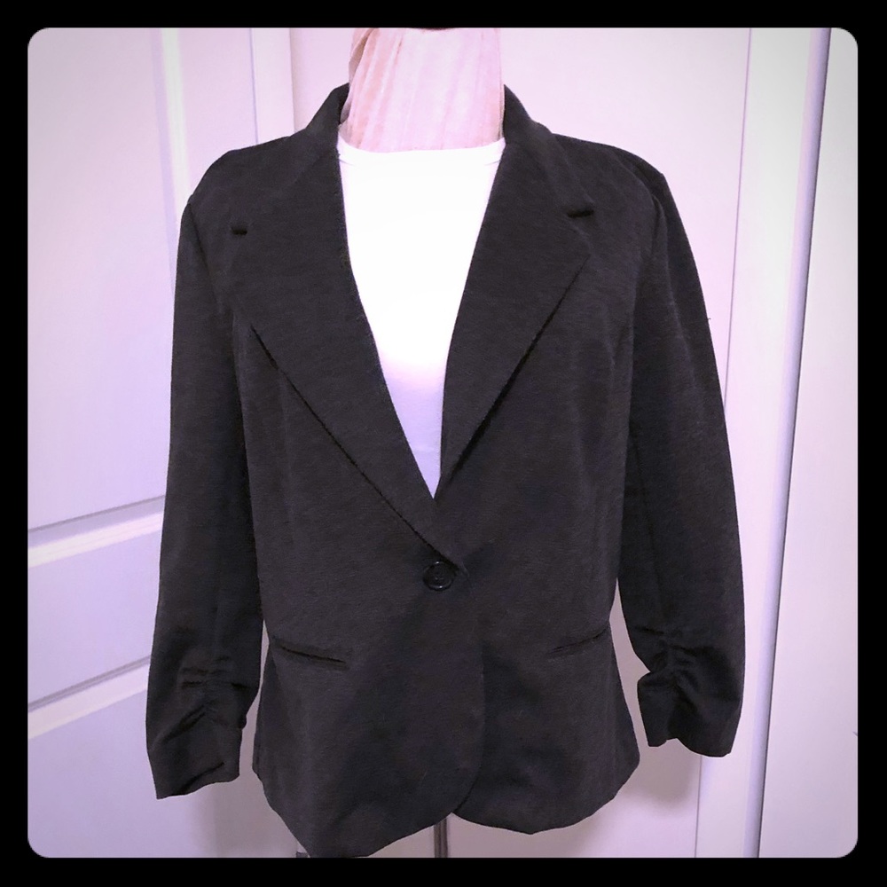 Jersey-Stretch Blazer, Charcoal Gray